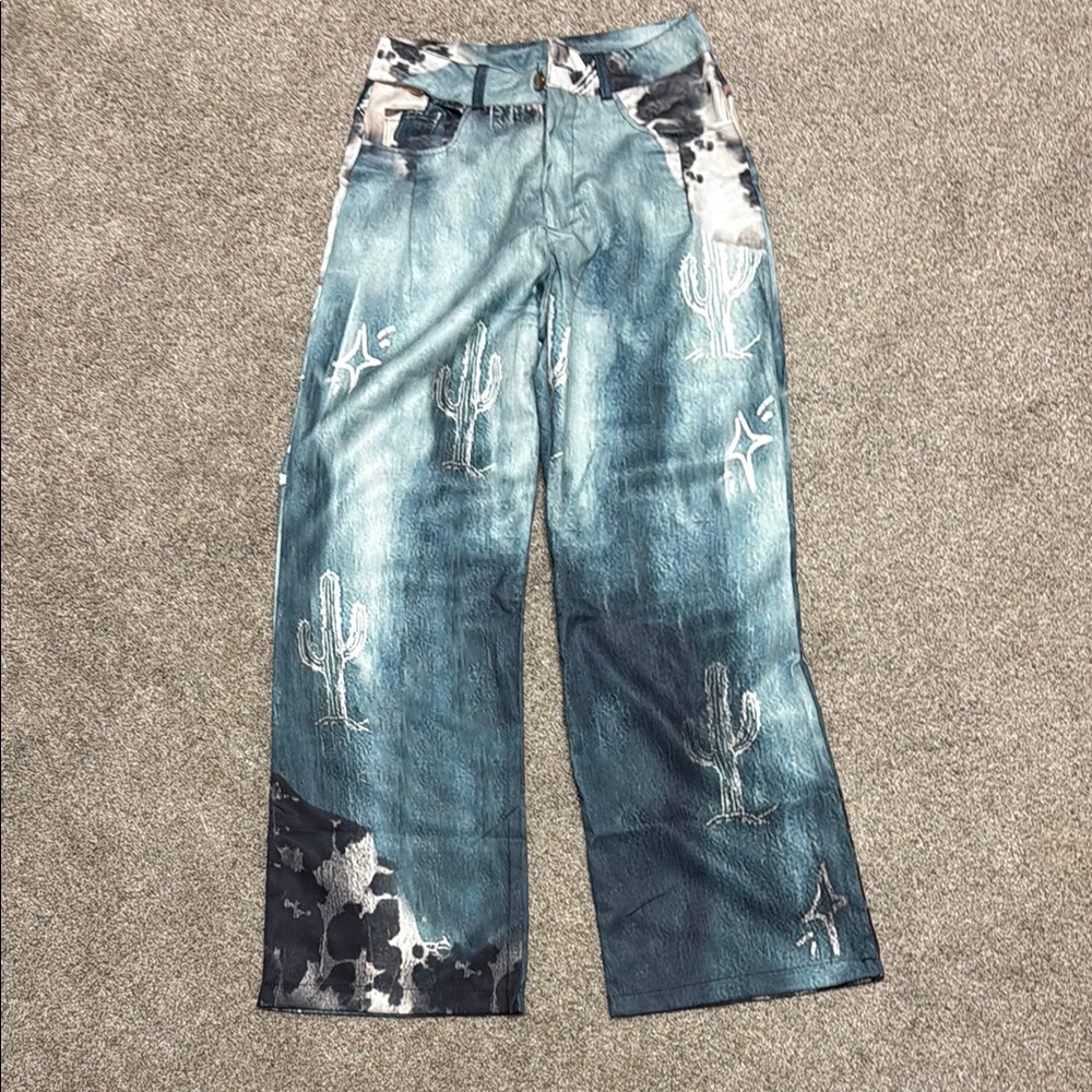 Blue Boyfriend Jeans with Western Bleach